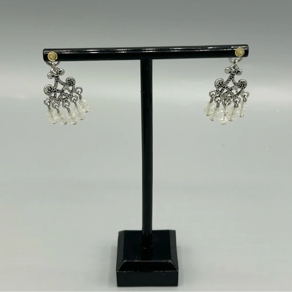 Vintage Silver Tone Chandelier Crystal Drop Earrings